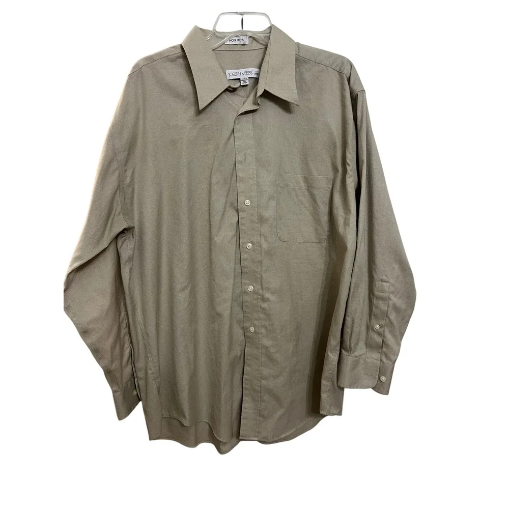 JOSEPH & FEISS Mens Tan NonIron Cotton Dress Shirt 17 32/33 Long Sleeve ButtonUp
